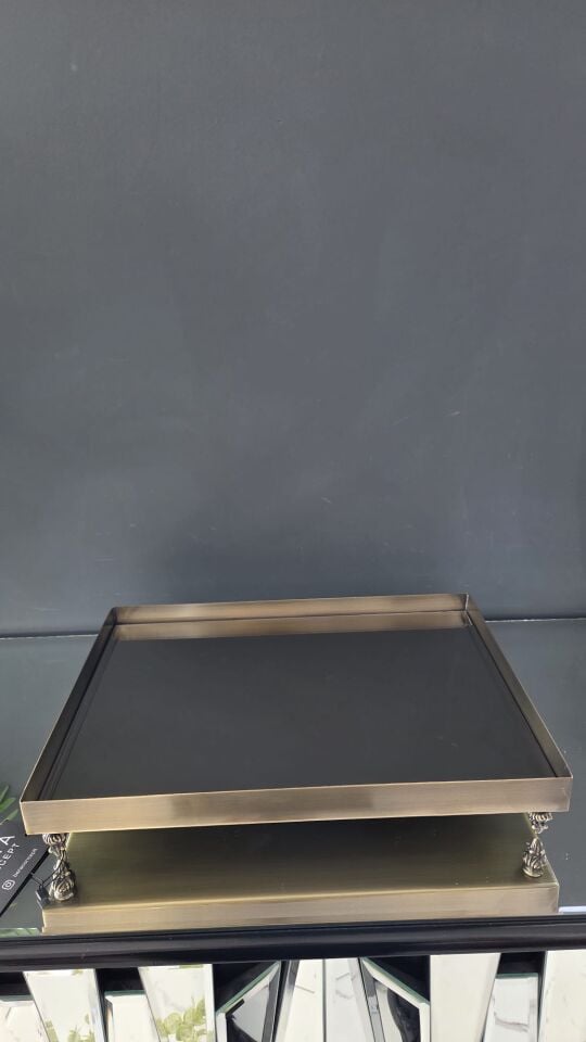 Bera Eskitme Antik Ayak Dikdörtgen Tepsi