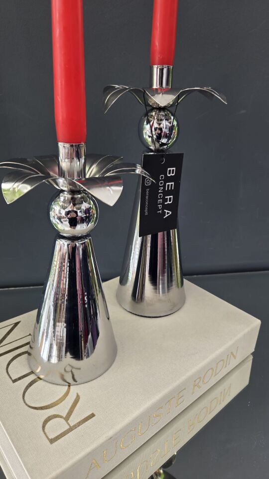 Bera Gümüş 2 Lİ Palmiye Şamdan