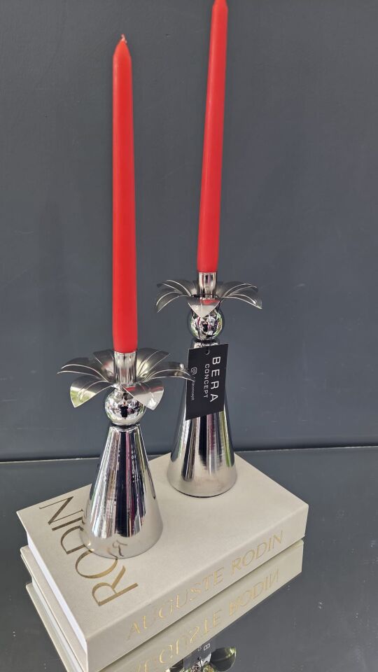 Bera Gümüş 2 Lİ Palmiye Şamdan